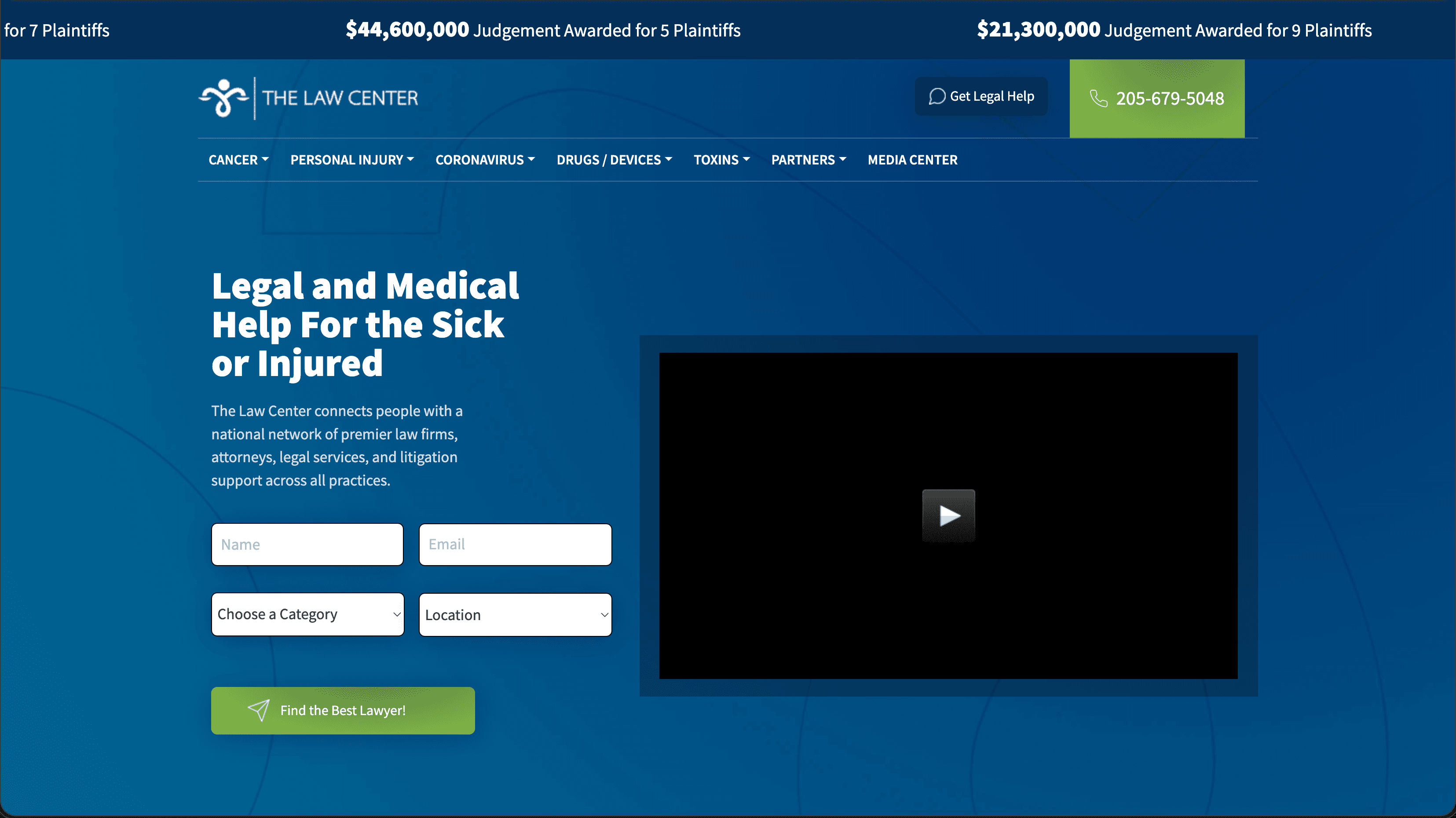 The Law Center landing page, ranked #2 nationally by Emerald Digital