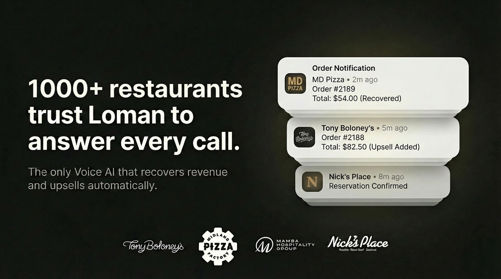Paid social campaign for Loman AI. Voice AI for restaurants driving demo requests and signups